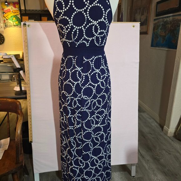Marks and Spencer Sleeveless Maxi Cool Dress Navy & White Size UK 8 US 10 - Picture 2 of 12